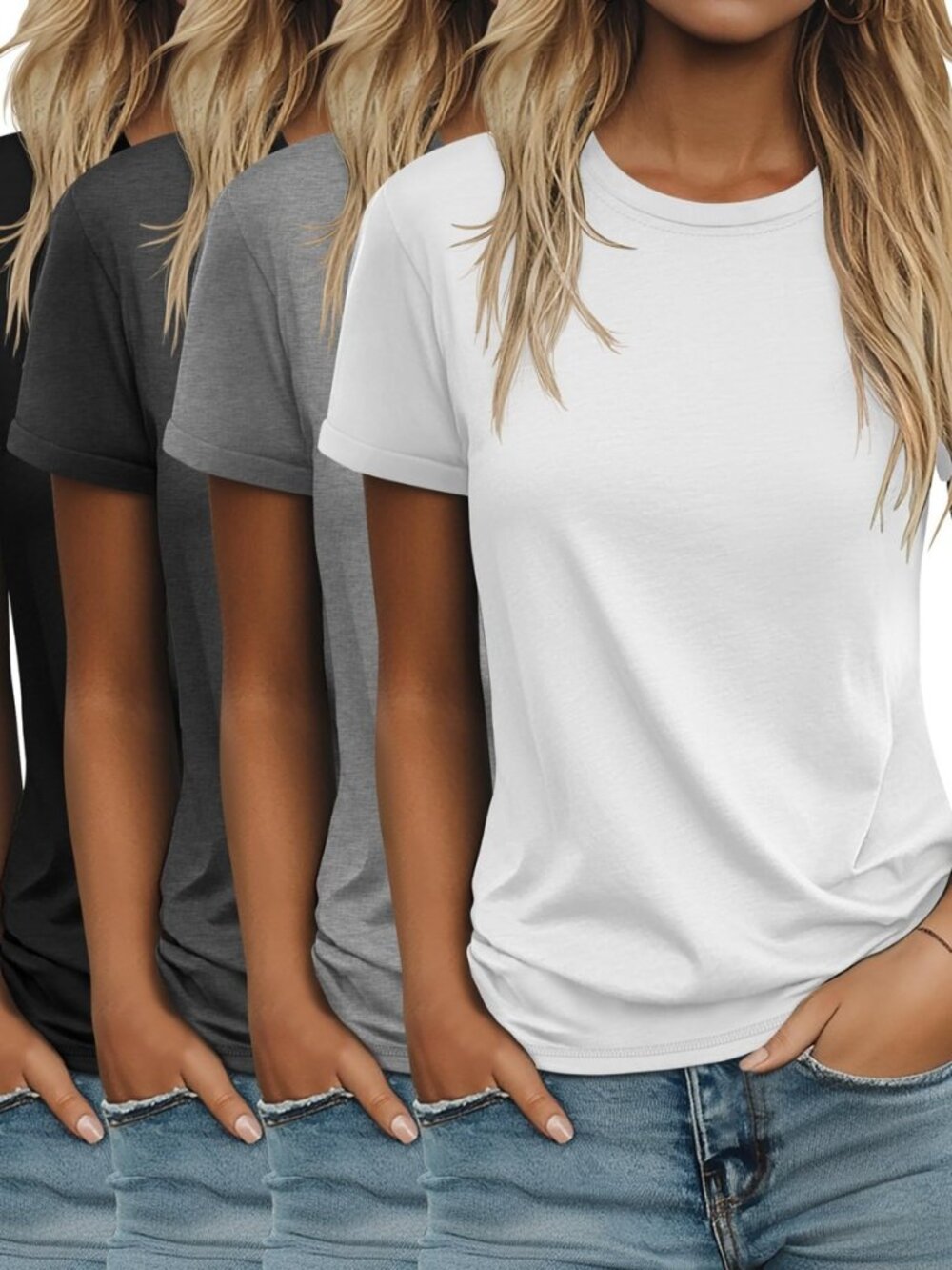 4 Pack Women's Cotton T Shirts Short Sleeve Casual Tops